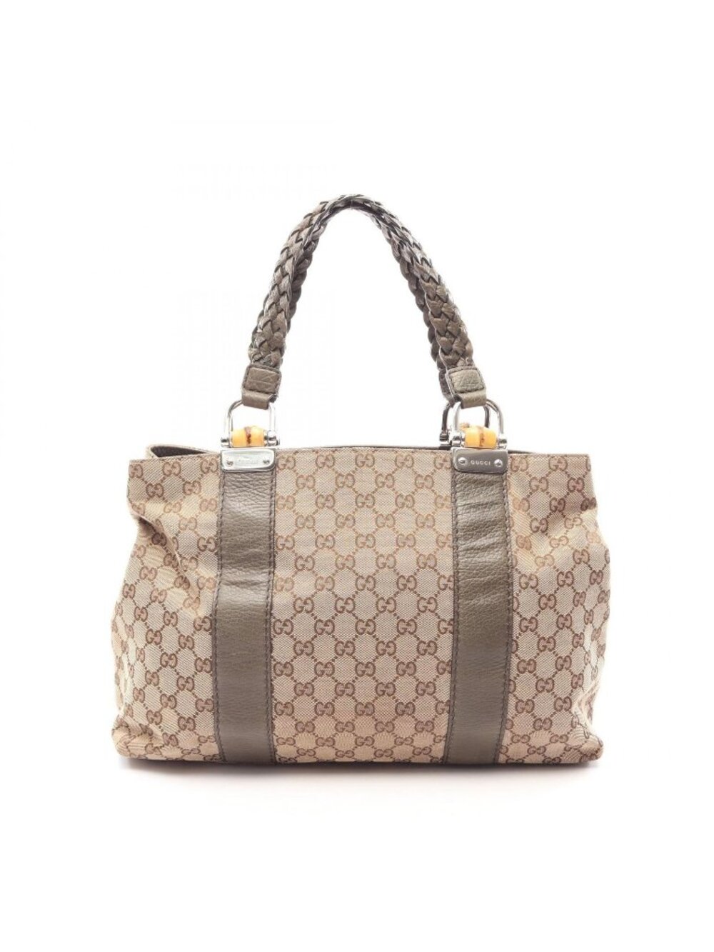 Gucci Tote Bag Bamboo GG Canvas Beige Khaki